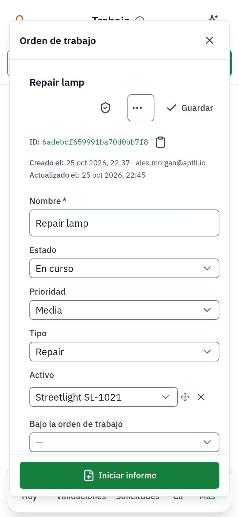 A work order on a phone