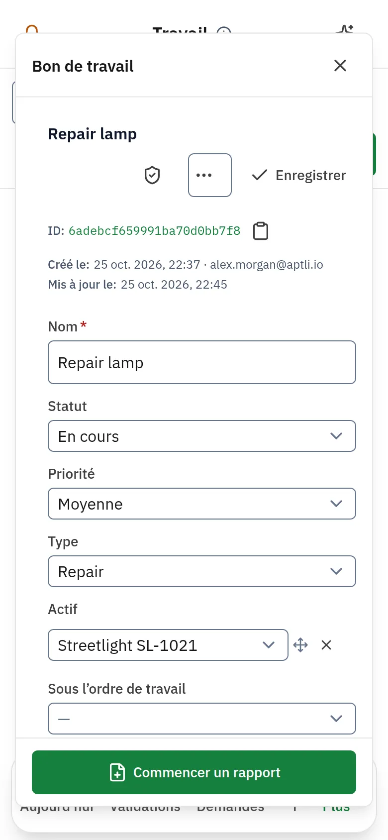 A work order on a phone