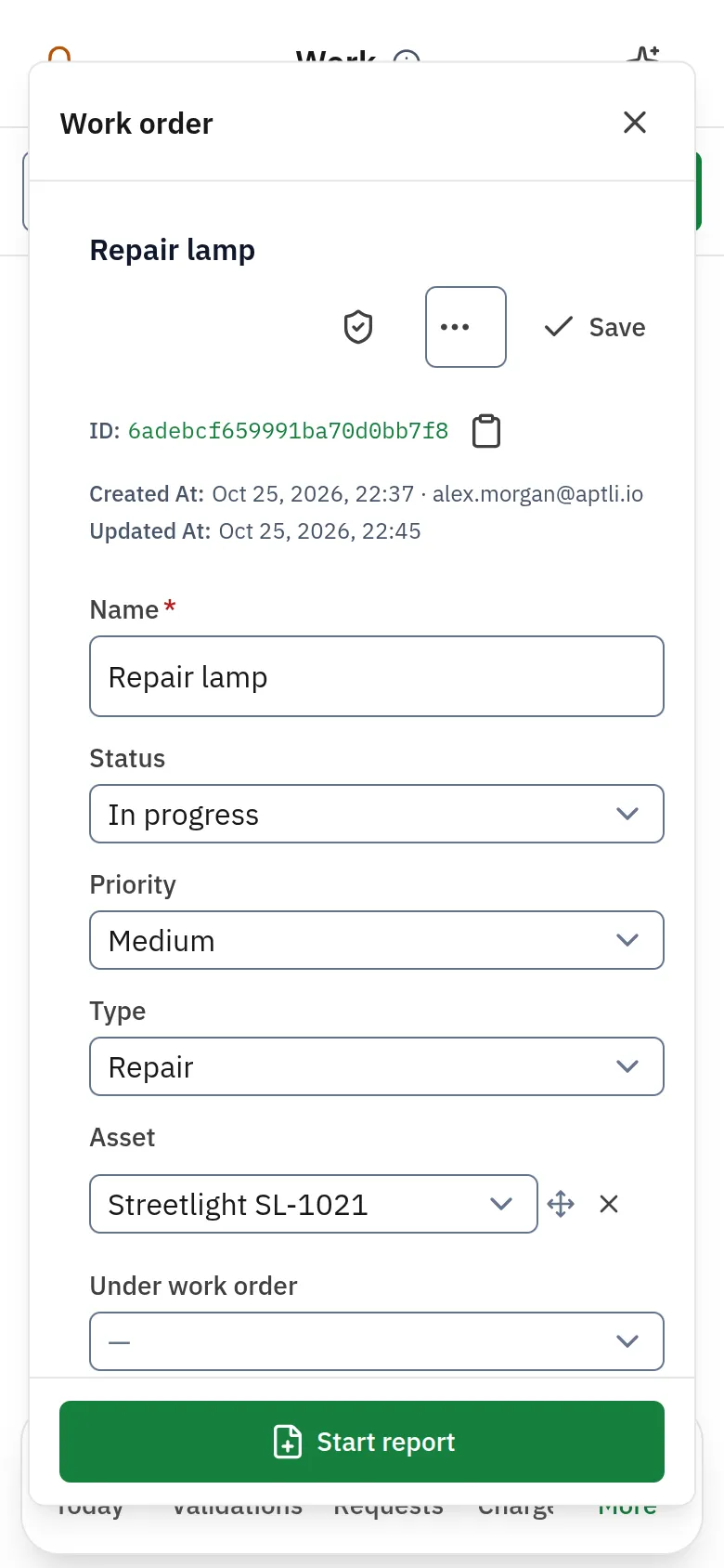 A work order on a phone