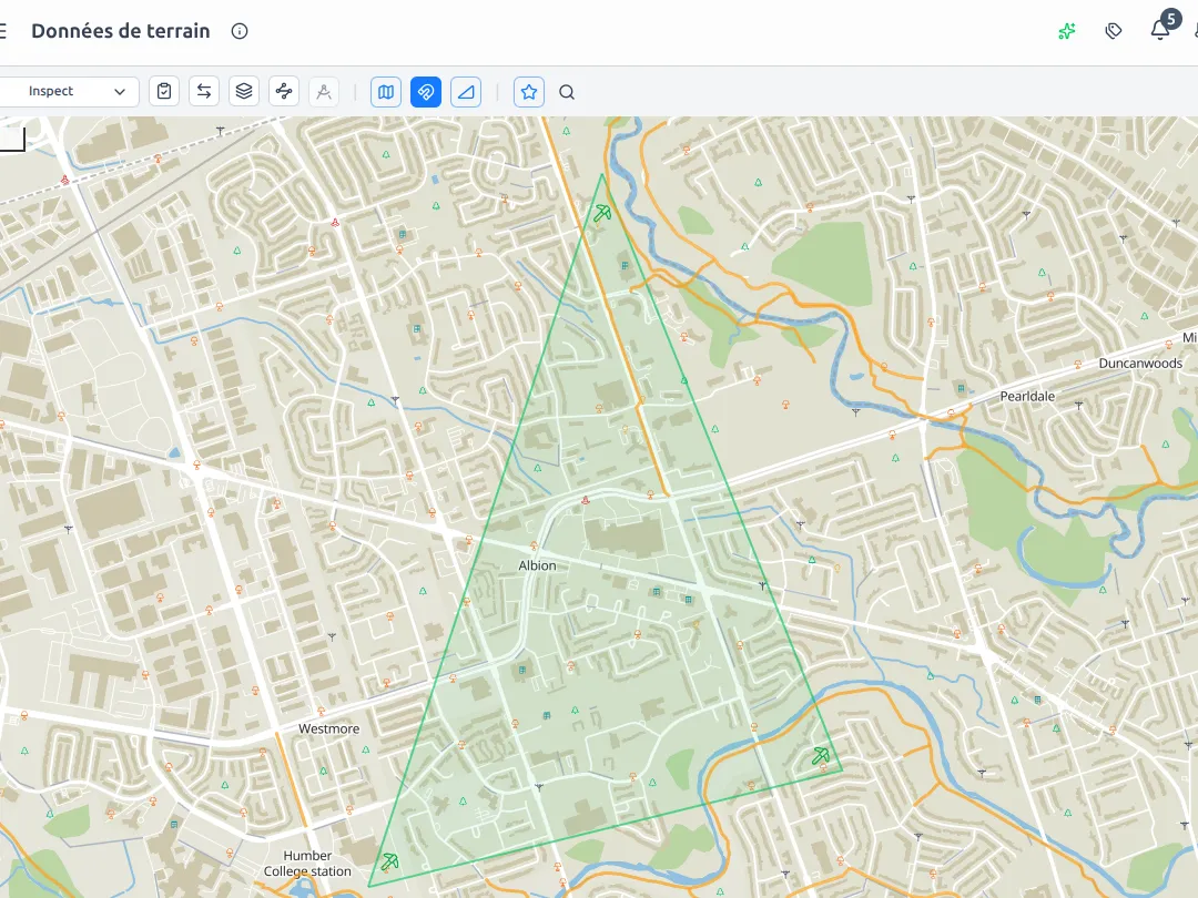 La carte des relevés de terrain avec la santé et le statut d'un élément en un coup d'œil