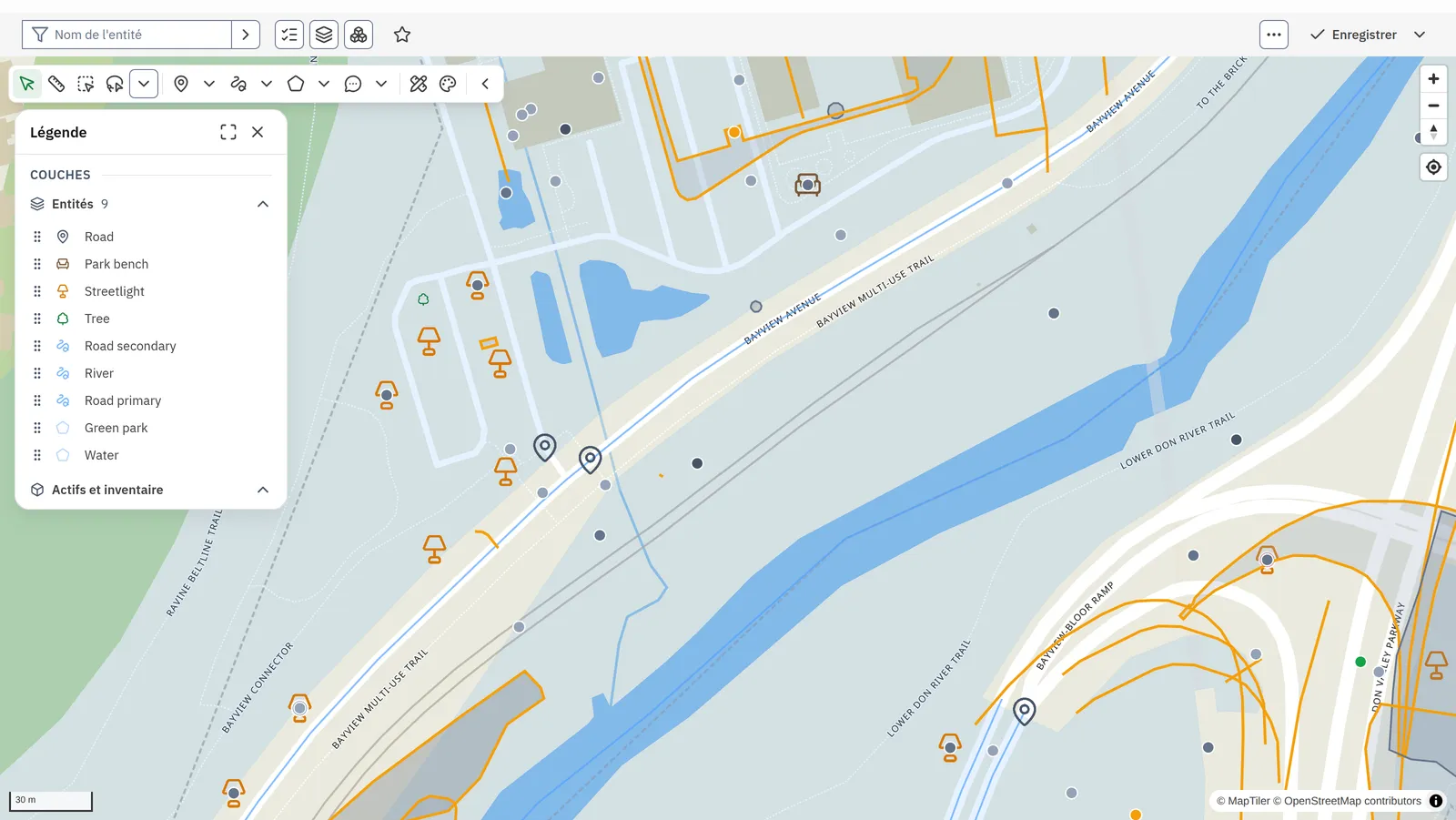 Assets, work and public requests on the map