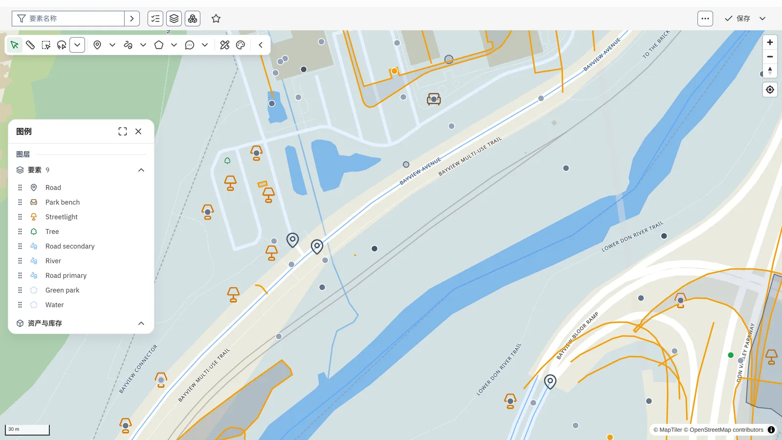 Assets, work and public requests on the map