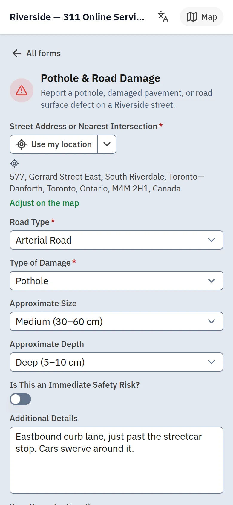 A request form on a phone