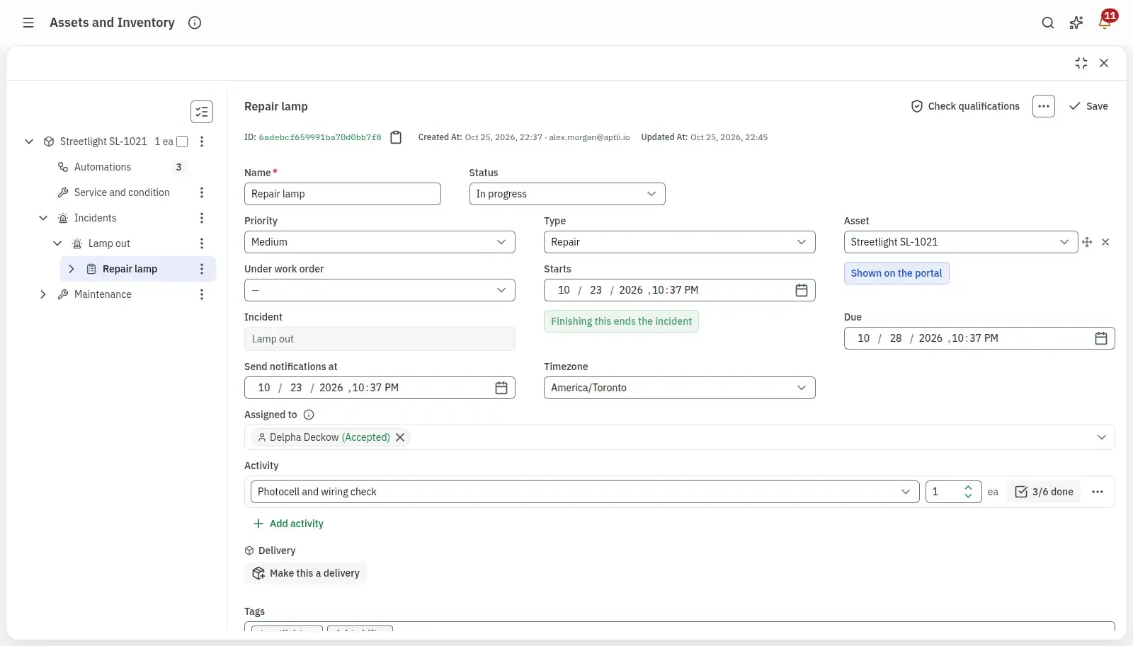 A work order open under its asset